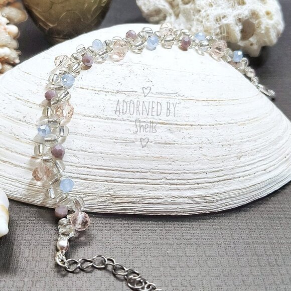 Aqua Mauve Crystals Beaded Bracelet, Non-Tarnish Minimalist Dainty Jewelry - Picture 10 of 10